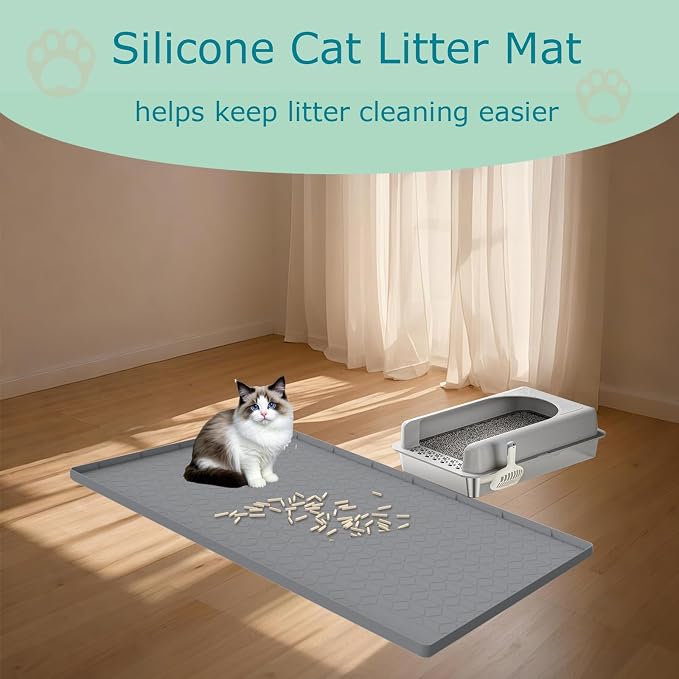 Cat Litter Mat for Litter Box, Silicone Large Cat Litter Trapping Mat - 28x22 in, Waterproof & Non-Slip, Durable & Easy Clean, Gray - Image 7