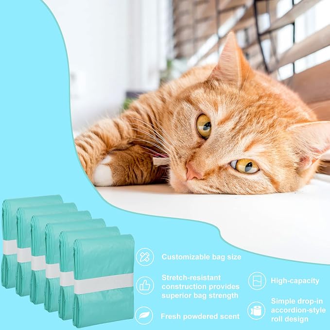 6 Count Cat Litter Pail Liner Refills - Bags Compatible with Litter Champ Pail, Green, Lightly Scented - Image 6