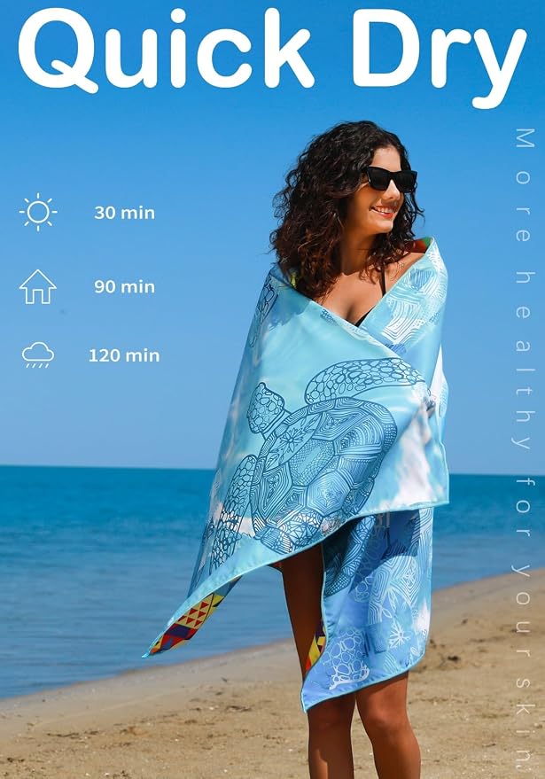 Widdonen Microfiber Beach Towel,Compact 6 Pack-71x32 Inch with Bag Travel | Extra Large,Lightweight,Thin,Sand Free,Quick Dry,Absorbent.Packable for Camping,Swim,Pool,Bath,Picnic,Cruise Essentials Gift - Image 6