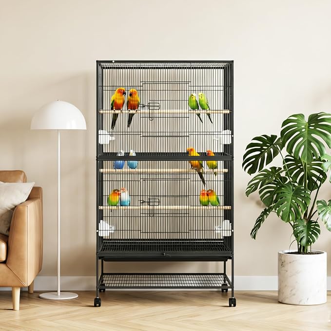 60" H Large Bird Cage, Rolling Bird Cage with Storage Stands, Feed Bowls, Wide Flight Parakeet Cage for Macaw, Parakeets, Conures, Cockatiel, Cockatoo - Image 8