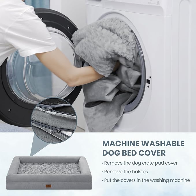 Washable Dog Bed Orthopedic Waterproof for Medium Sized Dogs | 360 Degree Bolster Support, Egg Crate Foam, Waterproof Liner, Non-Slip Bottom, Machine Washable Cover, 33 x 25 Inch - Image 6
