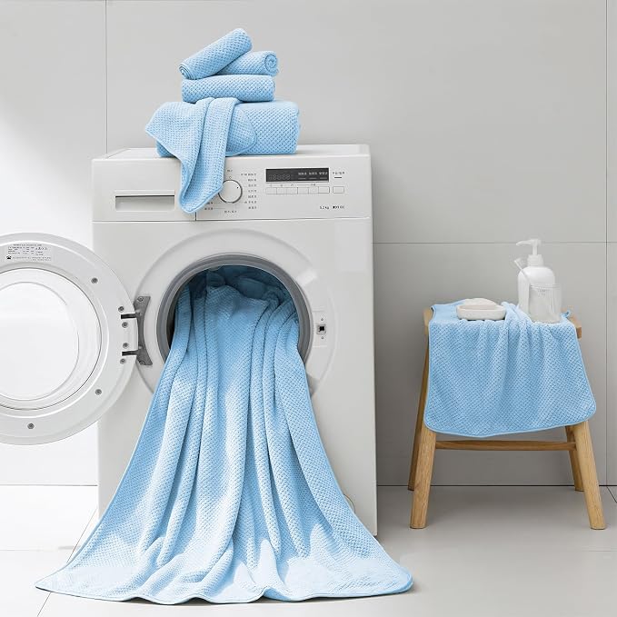 18 Piece Microfiber Bath Towels Set - 6 Bath Sheets,6 Hand Towels And 6 Washcloths,Soft Family Towels,Highly Absorbent Bathroom Towel,Quick Dry Shower Towel Luxury Towels For Hotel Spa Dorm-Blue - Image 7