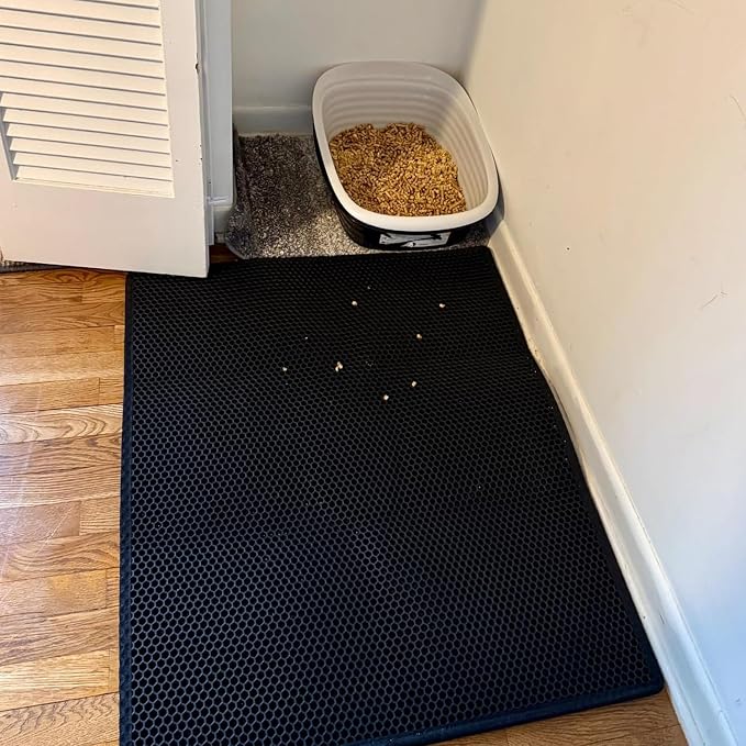 Waretary Large Cat Litter Mat, 36"x30" Waterproof Scatter Control Black | Double Layer Litter Recycling, Easy to Clean, Non-Slip, Durable, Paw-Friendly, Safe & Odorless, Fits Large Litter Boxes - Image 9
