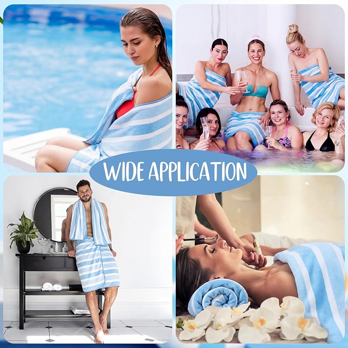 SmoothNovelty 16 Pack Microfiber Bath Towels Bulk 27'' x 60'' Oversized Size Bath Towel Highly Absorbent Extra Large Soft Drying for Beach Shower Summer Salon Sport Gym Party (Wide Stripes,Blue) - Image 7