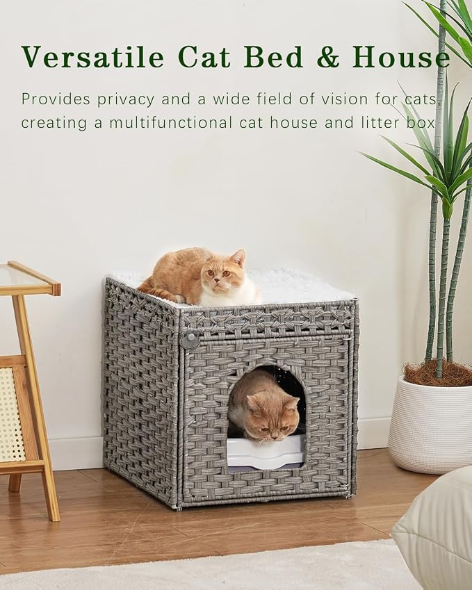 SETVSON Cat Houses for Indoor Cats Extra Large Double Cat Cave, Gray | Spacious Multi-Cat House, Furniture End Table Look, Soft Washable Cushion, Sturdy Metal Frame, 18.5x20.5x19.1 In Woven Cube - Image 7