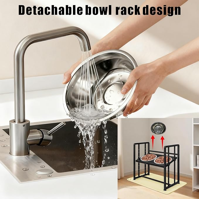 INGIORDAR Dog Bowls Elevated Height Adjustable Raised Dog Bowl Feeding Mat | Metal Pet Food Feeder Dish Station Non-Slip Dog Bowl Stand Stainless Steel Food Water Bowl - Image 7