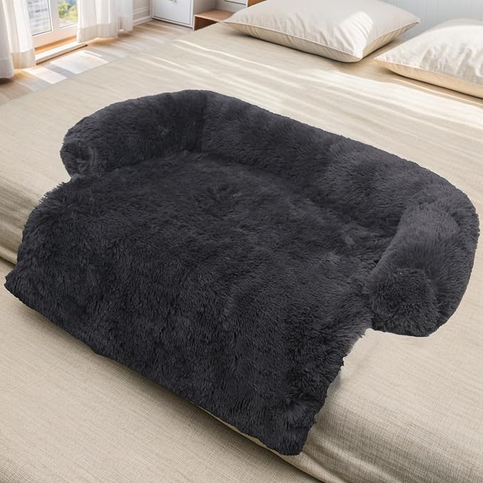 Calming Dog Bed Fluffy Plush Dog Mat for Furniture Protector with Removable Washable Cover for Large Medium Small Dogs and Cats (Large(45x37x6), Dark Grey) - Image 8