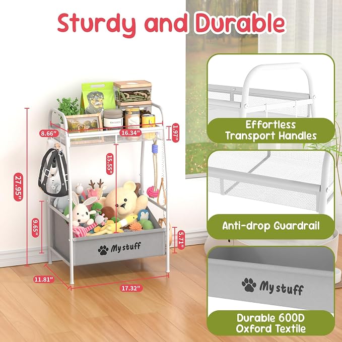 Kaiferty Medium Dog Toy basket, Toy Box for Dogs, Pet Toys Bin Dog Metal Wire Basket for Toys, Food Storage, Storage Organizer Chest Storage, Toy Box for Living Room Area (White) - Image 8