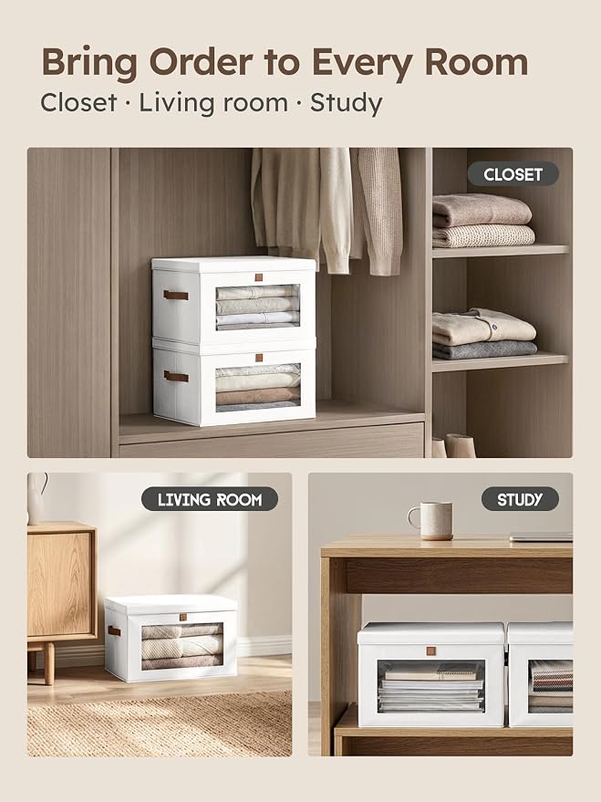 Homsorout Medium Fabric Storage Bins - Closet Shelf Organizer with Open Window, 5 Pack Closet Baskets for Shelves, Stackable Decorative Boxes for Home, Dorm, White, 13.7" x 9.8” x 9.8" - Image 7