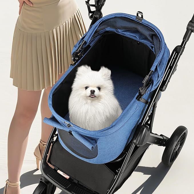 MAMIZO Foldable Dog Stroller for Medium Dogs Cats Up to 55 Lbs, Adjustable Height Handle, Pet Stroller with Aluminum and Carbon Steel Frame, Sun Shades, Storage Basket & Shock Absorbers, All-Terrain