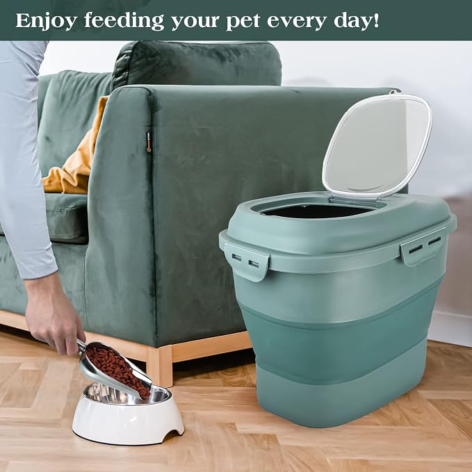 TIOVERY Dog Food Storage Container, Airtight Collapsible 13lb to 30lb Pet Food Container with Flip Top, Rolling Wheel, Scoop and 3L small container for Dog Cat Food and Dry Food of Rice, Flour - Image 6
