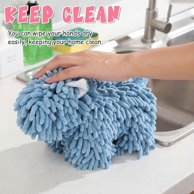 Tegeme 4 Pcs Chenille Dog Hand Towel Fuzzy Towel Absorbent Microfiber Soft for Bathroom Kitchen Washstand (Gray Brown Pink Blue,Standing Dog) - Image 7