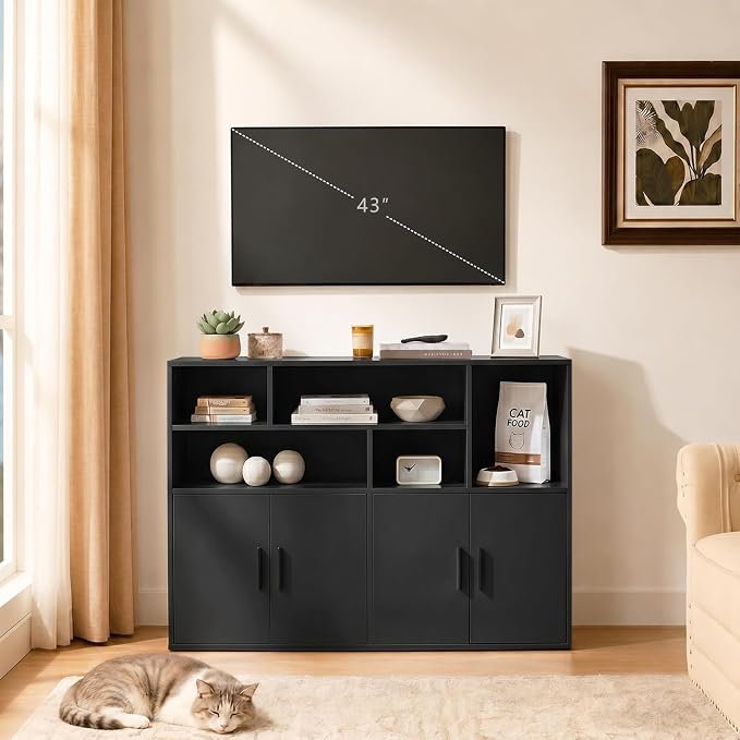 Amunrbrek Double Litter Box Enclosure, Hidden Cabinet with Storage, Black | Pass-Through Design Makes Cats Feel Safe - Image 8