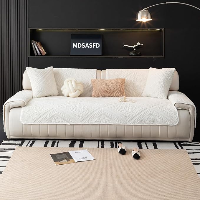 Boho Couch Cover Non Slip Sofa Cover Washable for Dogs, Sectional Couch Covers Soft, Plush Sofa Slipcover Furniture Protector Covers for L Shaped(Beige White, 36"x 47") - Image 7