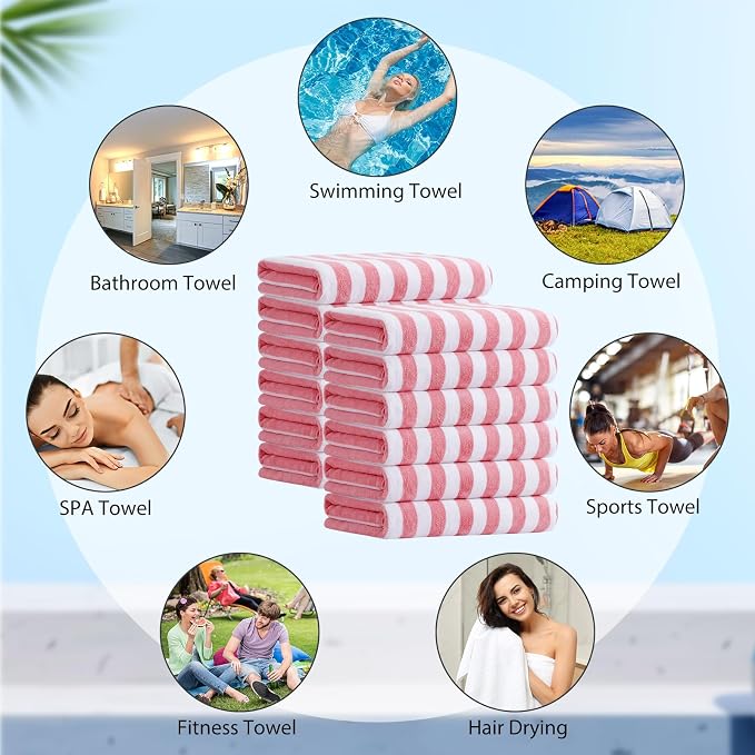 SmoothNovelty 12 Pack Microfiber Bath Towels Bulk 30'' x 70'' Oversized Beach Towel Extra Large Big Shower Body Sheet Highly Absorbent Soft Drying for Pool Bathroom Salon Hotel Party(Pink) - Image 7