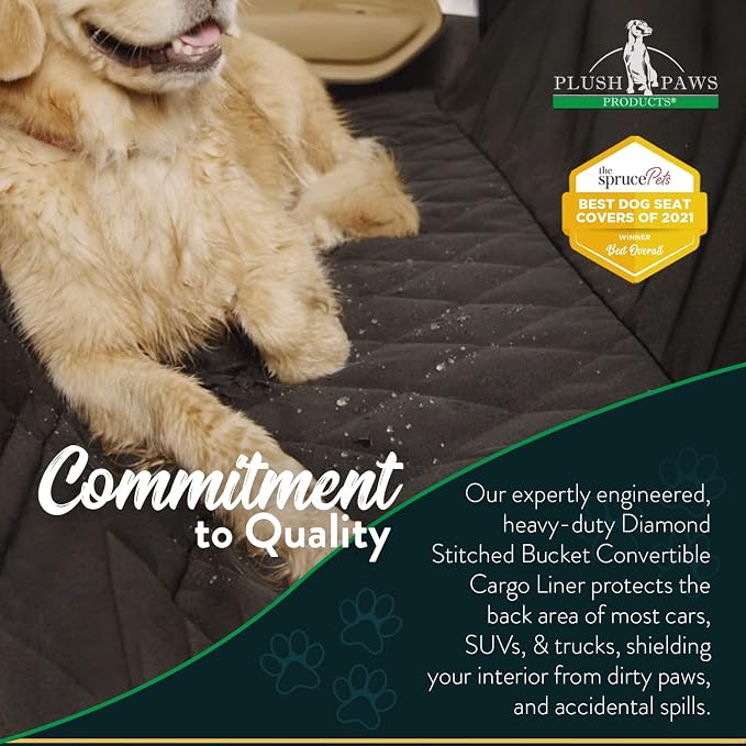 Plush Paws Products Convertible Cargo Liner | Diamond Stitching | Washable & Waterproof Dog Cargo Protection | Cover Car, Truck, & SUV | Nonslip, Tear Resistant Pet Cargo Cover | Regular Black - Image 5