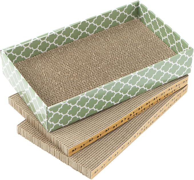 MECOOL Cat Scratching Board,3PC Scratch Pad with Box,Reversible Corrugated Scratcher Cardboard and Lounge Bed for Indoor Cats, Catnip - Image 7