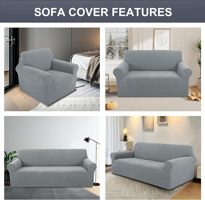 Stretch Oversized Sofa Couch Cover Washable Slipcover, Grey | 1-Piece X-large Sofa Cover For 3 Cushion,Furniture Protector Couch Cover For Dogs, Polyester Spandex Jacquard fabric - Image 7