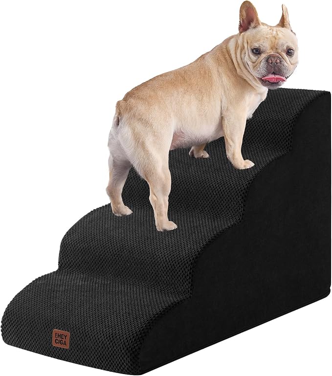 EHEYCIGA Curved Dog Stairs Ramp for High Beds 19.7" H, 4-Step Dog Steps for Small Dogs and Cats, Pet Stairs for High Bed Climbing, Non-Slip Balanced Pet Step Indoor, Black - Image 9
