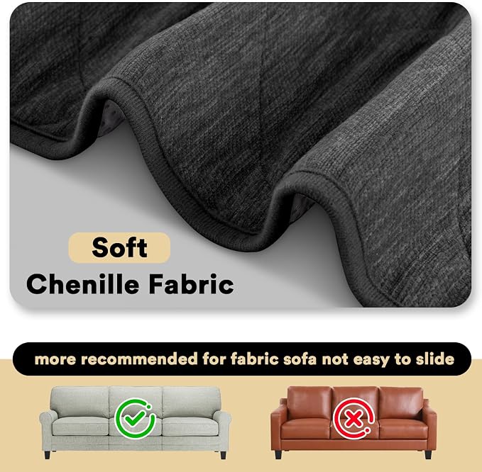 Couch Covers for Dogs Chenille Sofa Covers for 3 Cushion Washable Quilted Checkered Fuzzy Pet Couch Cover Soft Couch Protector Non-Slip Sofa Pads for Puppy Cat Kids(34.5" x 70",Grey) - Image 7