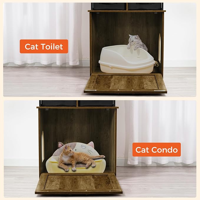 Dwanton Litter Box Enclosure with 2 Storage Shelves and 2 Drawers, 2-in-1 Hidden Cat Litter Box Enclosure Furniture with Shelf, Reversible Entrance, Washable Drawers, 50-Inch, Warm Brown - Image 8