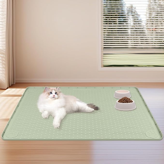 Dog Food Mat 40''x40'' Extra Large Dog Mat for Food and Water,Green | Silicone Dog Bowl Mat with Raised Edge, Waterproof Non-Slip Pet Feeding Mat for Floors, fit for Dog Cat Bowls - Image 6