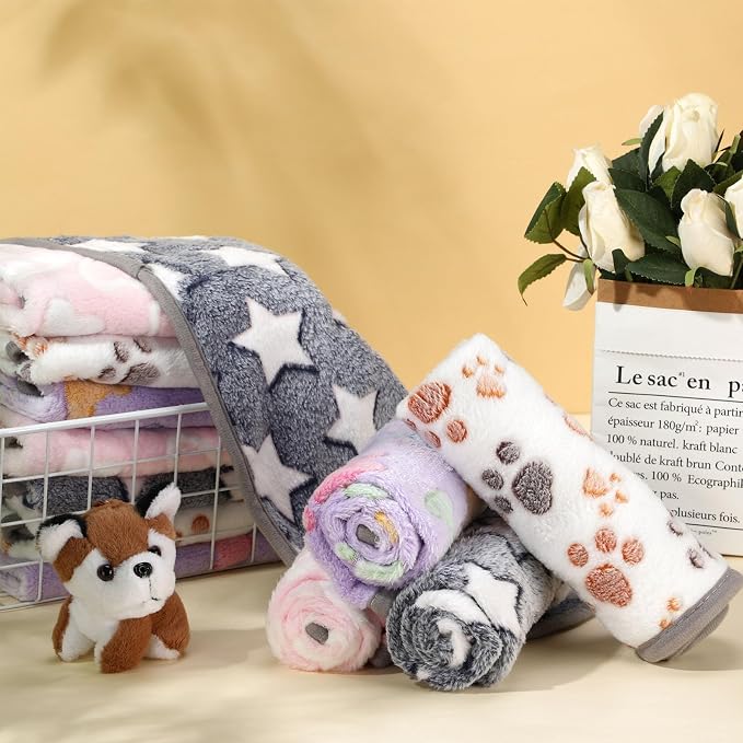Chumia 40 Pcs Dog Blankets Soft Fluffy Fleece Washable Puppy Sleep Blankets Small Mat for Pets Throw Warm Bed Mat for Dog Puppy Cat (Grey,Heart,Star,Paw,Bone) - Image 6