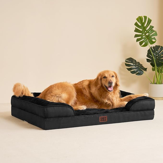 EHEYCIGA Orthopedic Dog Beds Large Sized Dog, Waterproof Washable Pet Bed | Non-Slip Bottom and Egg-Crate Memory Foam Dog Couch Bed with Washable Removable Cover, Black - Image 9