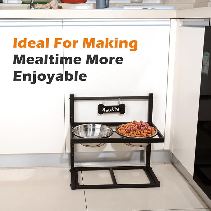ADENGL Elevated Dog Bowls with Slow Feeder Dog Bowls, 5 Height Adjustable Raised Bowl Stand with 2 Stainless Steel Food & Water Container, Pet Bowl Elevated for Medium Large Pet - Image 7