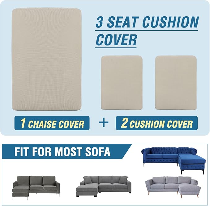 H.VERSAILTEX Sectional Couch Covers 3 Pieces Sofa Seat Cushion Covers L Shape Separate Cushion Couch Chaise Cover for Both Left/Right Sectional Couch (Seat Only: 1 Chaise + 2 Sofa, Island Fossi) - Image 8