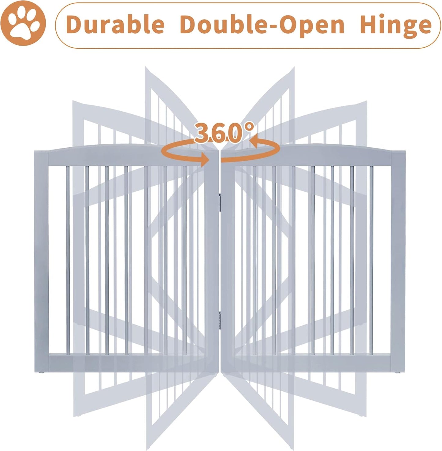 Freestanding Pet Gate for Dogs, Foldable Wooden Dog Gate for House, Indoor Pet Barrier for Stairs, Doorways, Support Feet Included, 24" Height 2 Panels, Grey