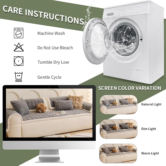 STACYPIK Non Slip Thickened Gray Sofa Cover, Arm Headrest Cover Washable, Fuzzy Plush Recliner Slipcovers Couch Protector for Dogs, Pet-Friendly Herringbone Pattern Couch Bed Mat Cover-35.4X35.4IN - Image 7