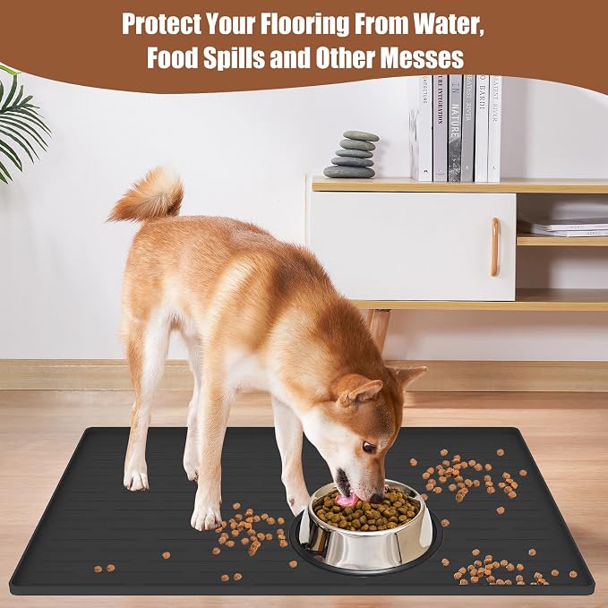 24"x16" Large Dog Food Mat, Silicone Dog and Cat Mats for Food and Water Bowls, Waterproof Raised Edge Pet Feeding Mat for Contain Spills Protects Floors, Multiple Colors & Sizes for Pets, Black - Image 7