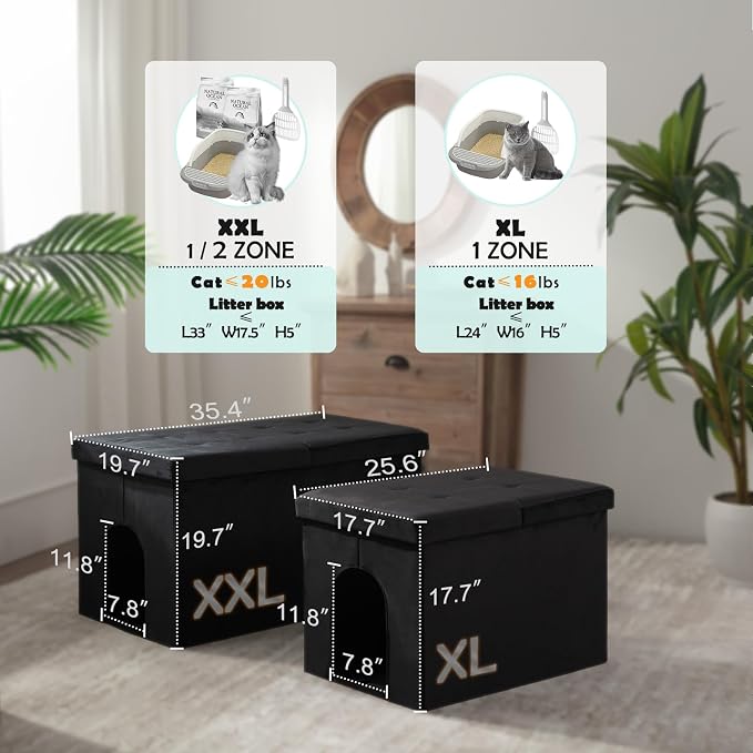 MEEXPAWS Cat Litter Box Enclosure Furniture Hidden Extra Large, Lift Design Lid Velvet Cat Washroom Bench Storage Cabinet | 35.4x19.7x19.7 in | Dog Proof|Urine Proof Inside|Quick Assembly| Easy Clean - Image 6