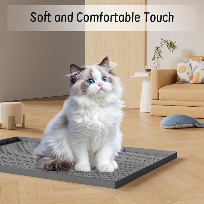 Silicone Large Cat Litter Mat 34" X 22", Cat Mat for Litter Box, Cats Litter Trapping Mats with Raised Edges, Non-Slip and Urine Waterproof Surface, Gray - Image 8