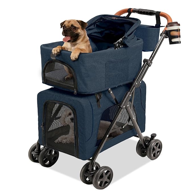 Dog Stroller with Detachable Carriers, Foldable Dog Stroller for Medium Dogs 20 lbs with Cup Holder and Storage Bag, Pet Stroller for Small Dogs, Double Cat Strollers Suitable for All-Terrain