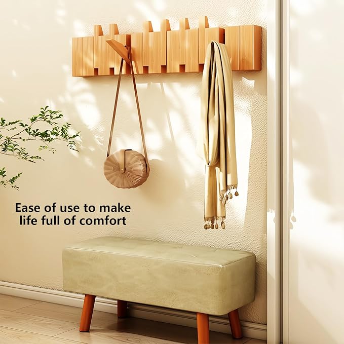 Wall Mounted Coat RackHooks Piano Key Hangers Natural Solid Wood Hanger Non-Woven Fabric Clothes Hangers for Closet, Kitchen, Bedroom, Bathroom, Entryway (Beech, 8 Hooks) - Image 9