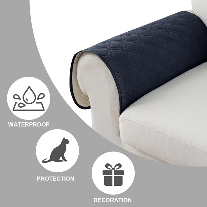 Genina Sofa Armrest Cover, Anti-Slip Armchair Slipcovers for Dogs Cats Pet, Water Resistant Couch Arm Cover for Backrest Recliner Loveseat, L Shaped Sofa, 23.6 x 27.5 Inches(2 Pieces) - Image 5