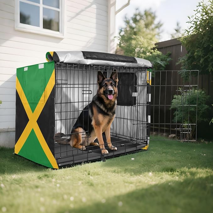 Dog Crate Cover Kennel Cover for Dog Cages Breathable for Wire Cage Indoor Outdoor Jamaica National Flag Green - Image 8