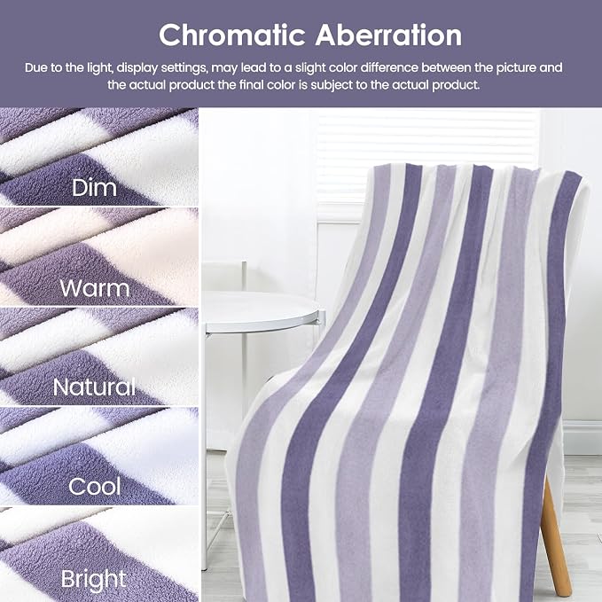 JML Microfiber Bath Towels, Bath Towel 2 Pack 30" x 60", Oversized, Soft, Super Absorbent and Fast Drying, Multipurpose Bathroom Towel Set for Sport, Fitness, Yoga, Coral Fleece Stripe Purple - Image 8