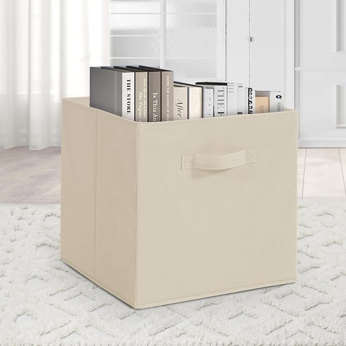 11 Inch Fabric Storage Cubes, Sturdy Foldable Storage Bins, Heavy Duty Cube Organizer for Clothes, Blankets, Shelves, Closets, Bedroom, Living Room, Beige, 9 Pack - Image 7