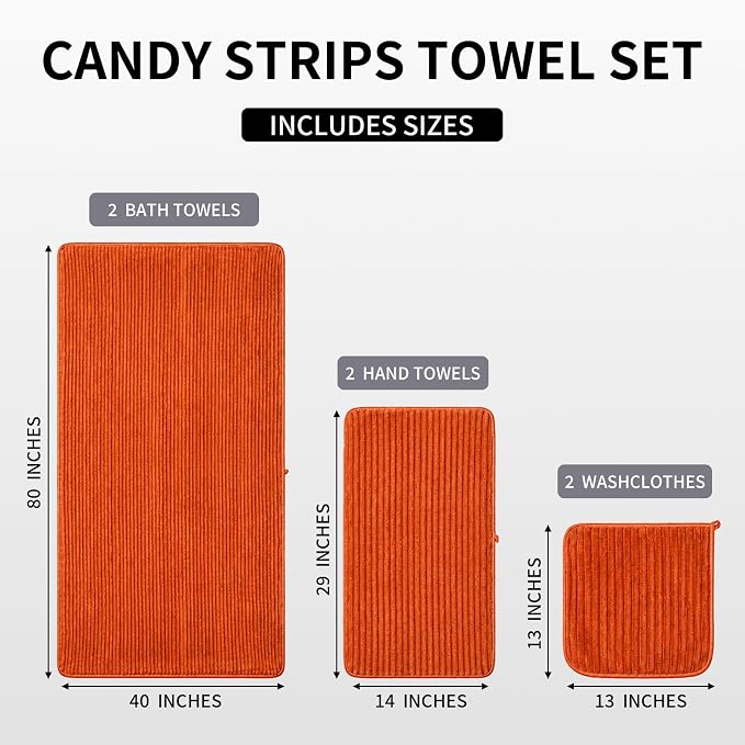 6 PC Bath Towel Set, 40"x80" Oversized Bath Sheets, Burnt Orange | Microfiber, Quick Dry, Highly Absorbent, Towels for Bathroom, 2 Extra Large Bath Towels, 2 Soft Hand Towels, 2 Washcloths - Image 8