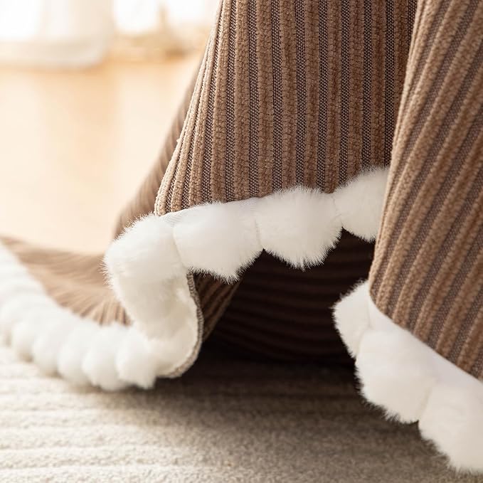 DREAMINGO Striped Chenille Couch Cover Blanket Washable Furniture Protector for Pets/Kids Farmhouse Modern Style Decorative Sofa Throw Cover for Living Room, Pom Pom Trim, Coffee, 71"x134" - Image 7