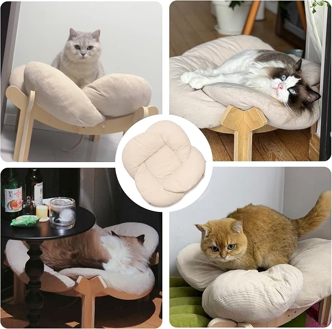PACHIRA Elevated Cat Bed Wooden, Cat Couch Fluffy, Cat Sofa Flower for Indoor Cats, Raised Cat Bed with Washable Fluffy Cushion and Birch Wood, Cat Chair for Kitty and Puppy, Cat Furniture (White) - Image 8