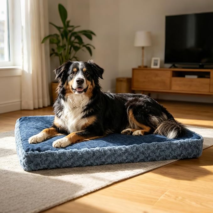 EMPSIGN Dog Bed Mat Crate Pad Mattress, Ultra Soft Pet Kennel, Navy, Large | Reversible(Cool & Warm), Waterproof Linings, Removable Machine Washable Cover, for 36" Dog Crate, Soft Rose Plush/Canvas - Image 7