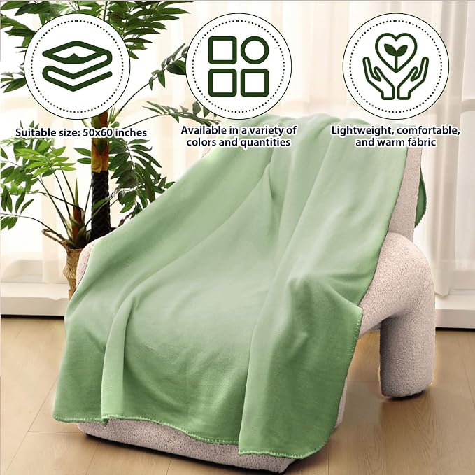 Newwiee 24 Pcs Bulk Fleece Throw Blankets 50'' x 60'' Oeko-tex Standard 100 Certified for Outdoor Wedding Guest Blankets Donation Homeless Sleepover Lap Pet Sofa, All Seasons Use (Light Green/White) - Image 6