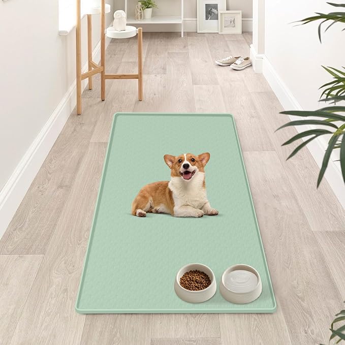 Dog Food Mat 51''x25.6'' Extra Large Dog Mat for Food and Water,Green | Silicone Dog Bowl Mat with Raised Edge, Waterproof Non-Slip Pet Feeding Mat for Floors, fit for Dog Cat Bowls - Image 6