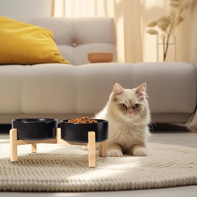 Elevated Ceramic Dog Bowl, 2 Cups Dog Food and Water Bowl Set with Stand | 5.1'' Double Dog Feeding Dishes, Non-Slip Raised Dog Feeder for Cats and Puppies, 16.23 OZ / 480 ML, White - Image 6