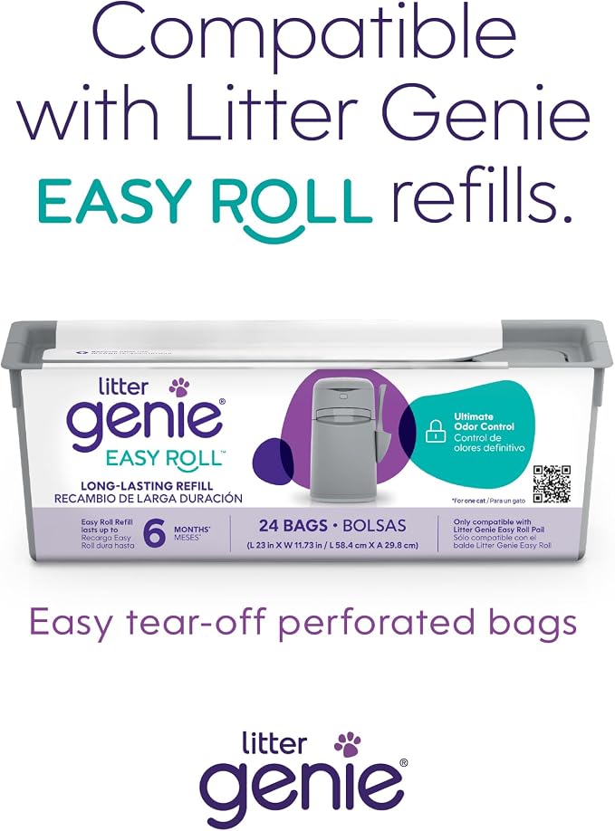Bundle of Litter Genie Easy Roll Pail & Refill | Cat Litter Box Waste Disposal System for Odor Control with 2 Long Lasting Refills (24 Bags Each) - Image 10