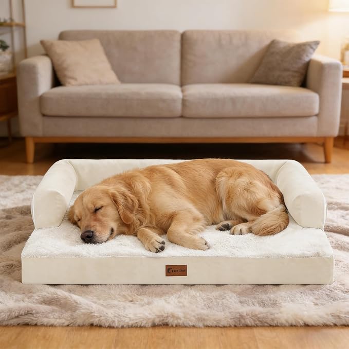 Waterproof Orthopedic Dog Bed for Extra Large Dogs, 41x27in, Beige | Orthopedic Foam Relieves Joint Pressure, Bolsters Supports Head And Neck, Washable Cover, Non-Slip Bottom - Image 10